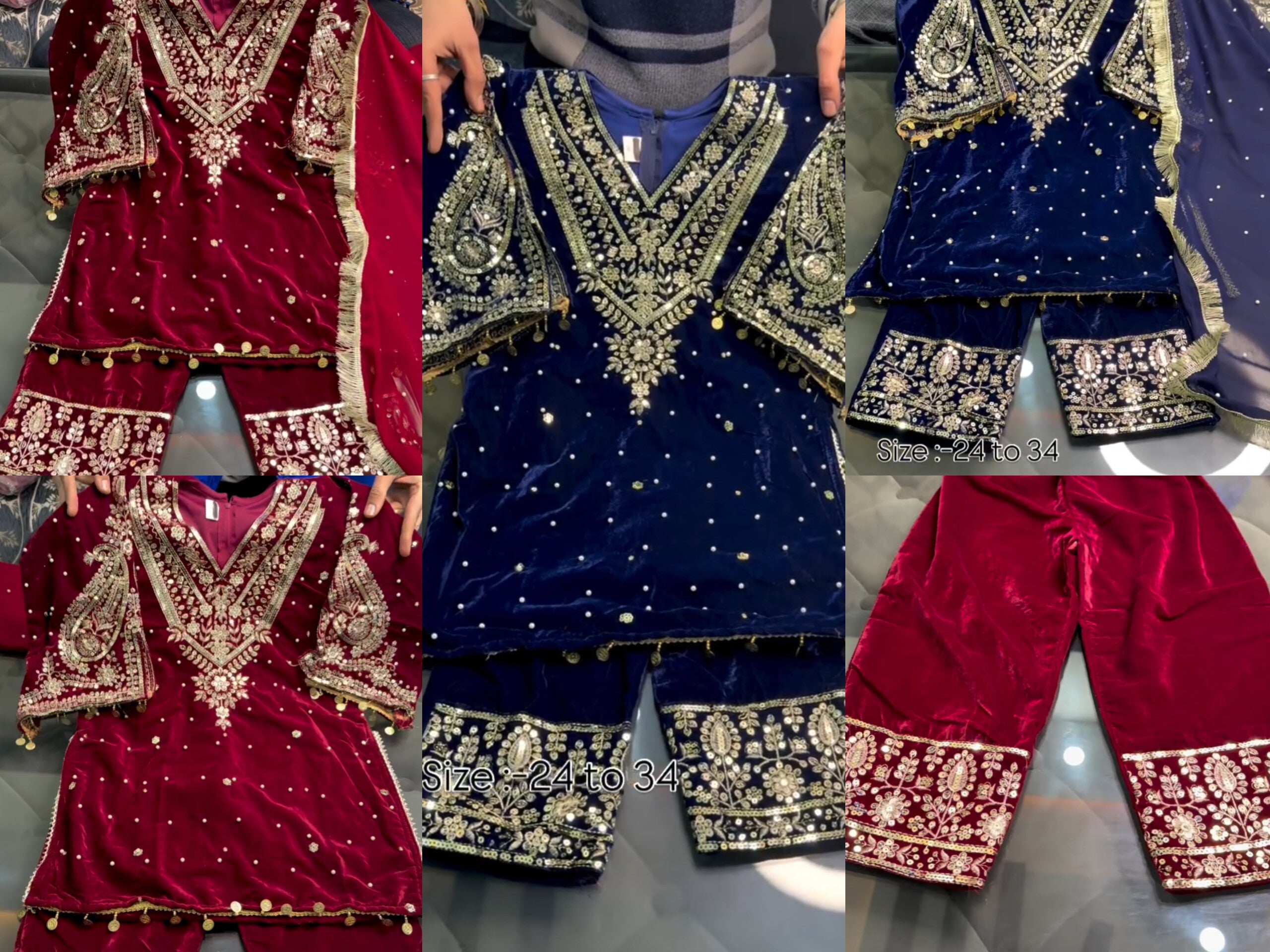 Pack of 2 Velvet Embroidery 3pcs Suits  💖