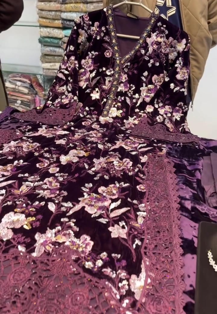 Velvet Embroidery 3pcs Suit for Women ✨