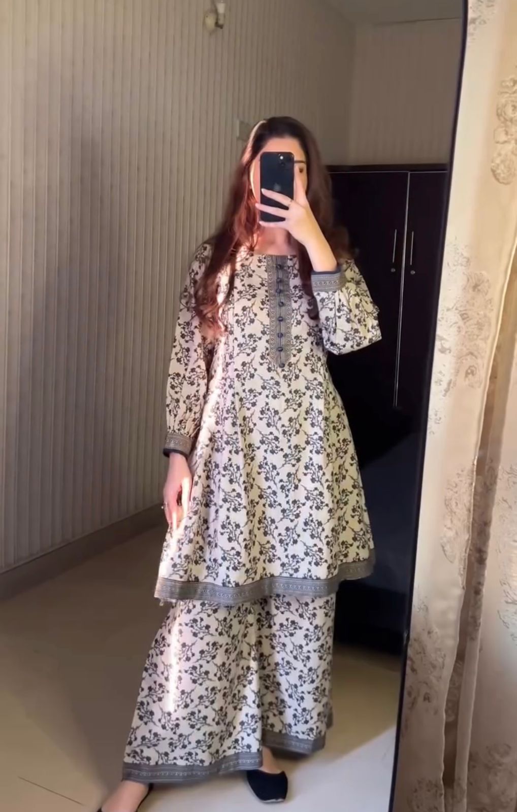 Elegant Printed 3-Piece Lawn Suit – Ivory & Blue