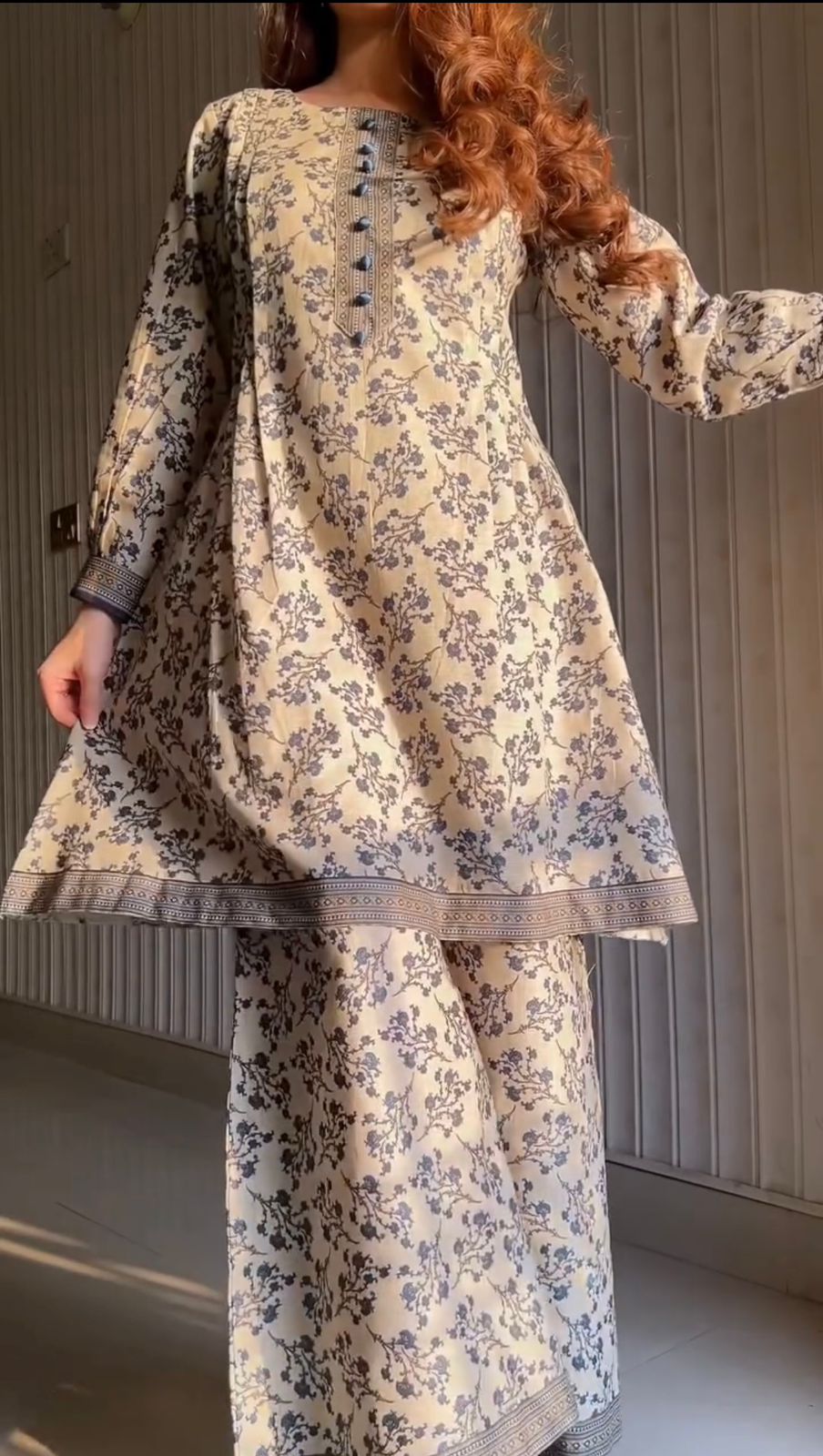 Elegant Printed 3-Piece Lawn Suit – Ivory & Blue