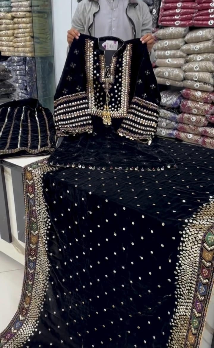 Premium Velvet Embroidery 3-Piece Suit ✨