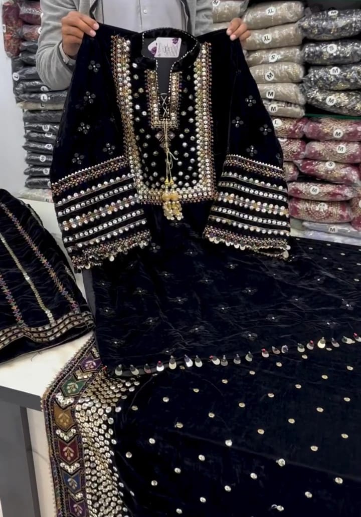 Premium Velvet Embroidery 3-Piece Suit ✨