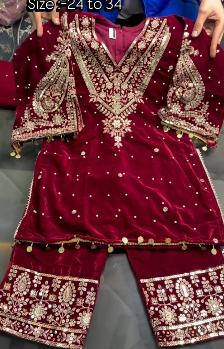 Pack of 2 Velvet Embroidery 3pcs Suits  💖