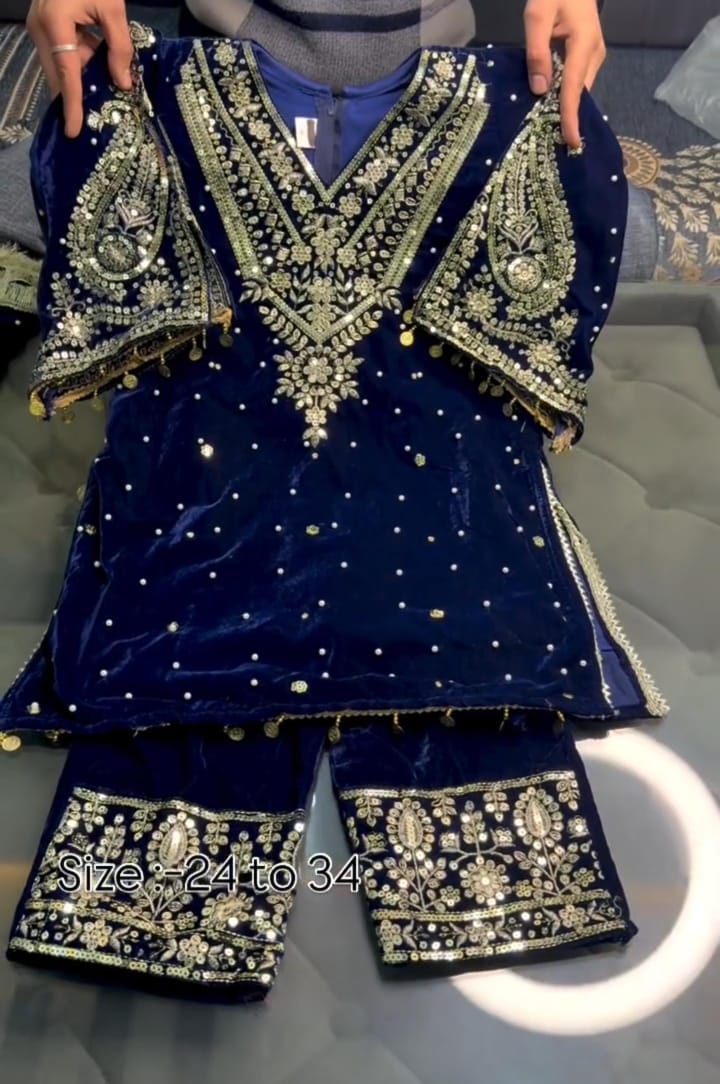 Pack of 2 Velvet Embroidery 3pcs Suits  💖