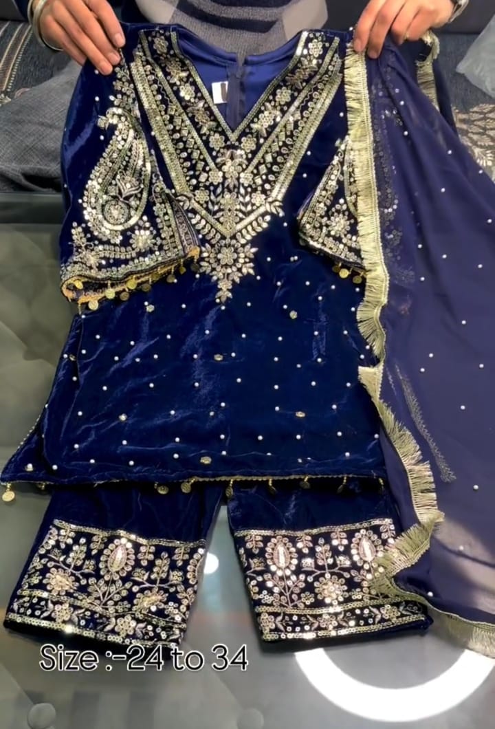 Pack of 2 Velvet Embroidery 3pcs Suits  💖