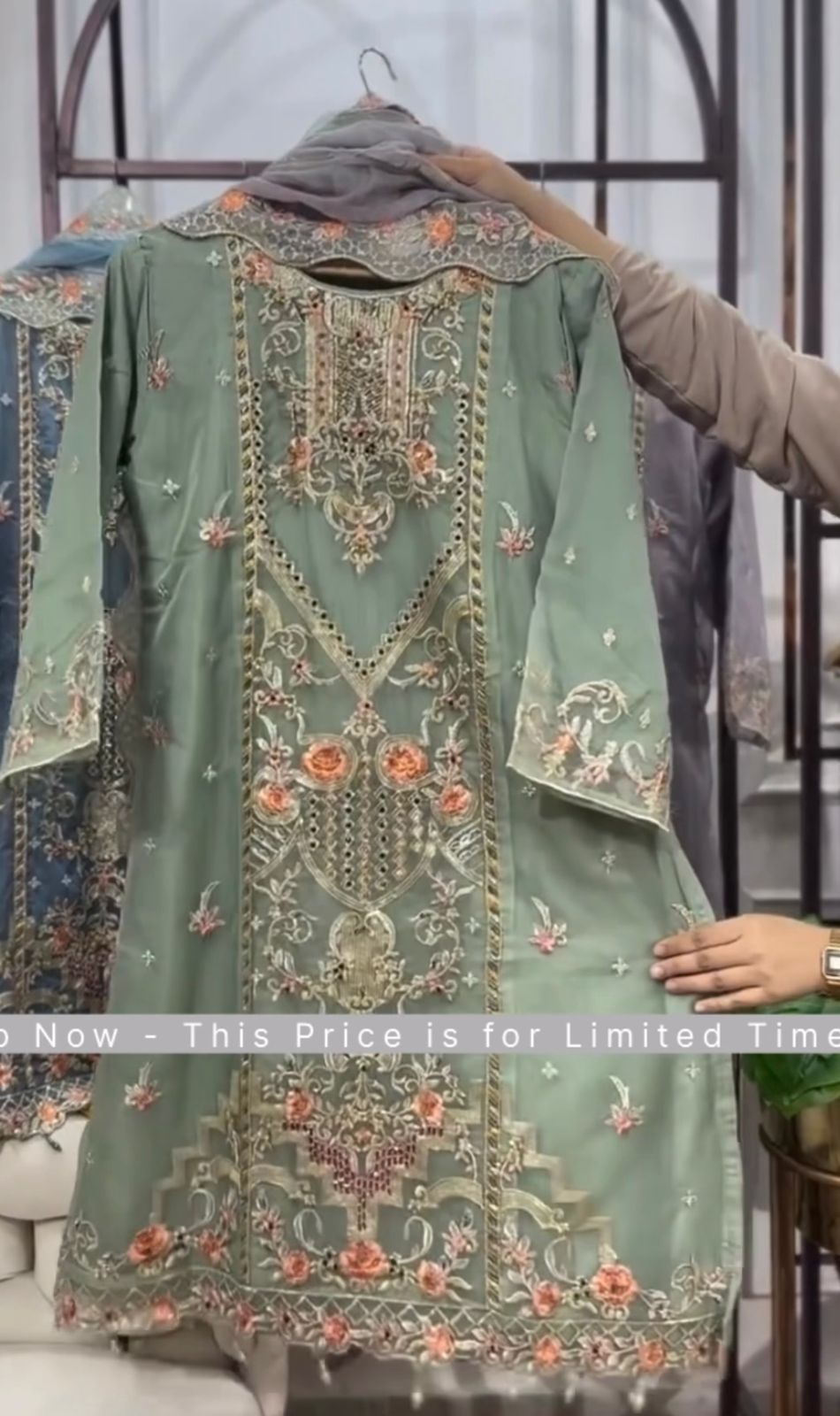 3Pcs Heavy Embellished Organza Dress with Dupatta