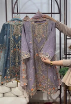 3Pcs Heavy Embellished Organza Dress with Dupatta