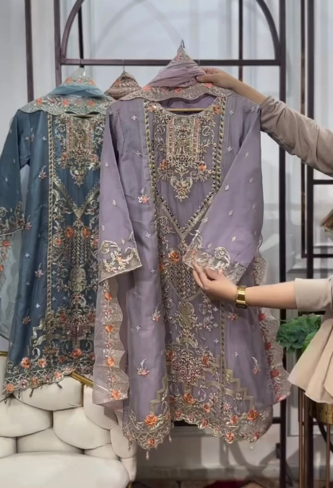 3Pcs Heavy Embellished Organza Dress with Dupatta