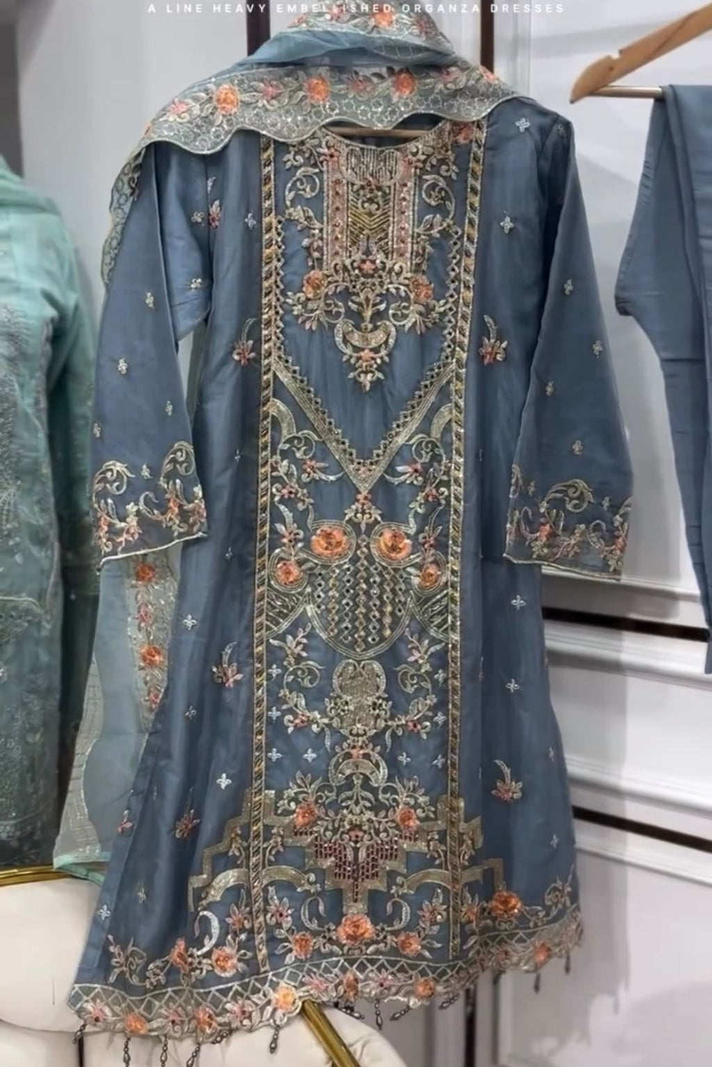 3Pcs Heavy Embellished Organza Dress with Dupatta