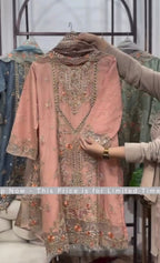 3Pcs Heavy Embellished Organza Dress with Dupatta