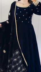 Velvet Embroidery 3pcs Frock for Women ✨