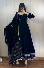 Velvet Embroidery 3pcs Frock for Women ✨