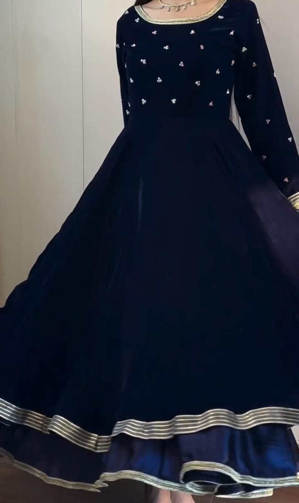 Velvet Embroidery 3pcs Frock for Women ✨