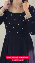Velvet Embroidery 3pcs Frock for Women ✨