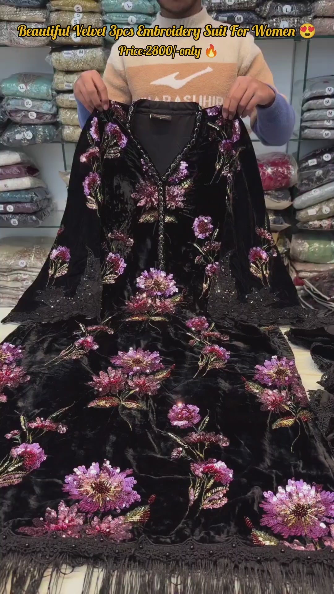 Velvet Embroidery 3pcs Suit for Women ✨