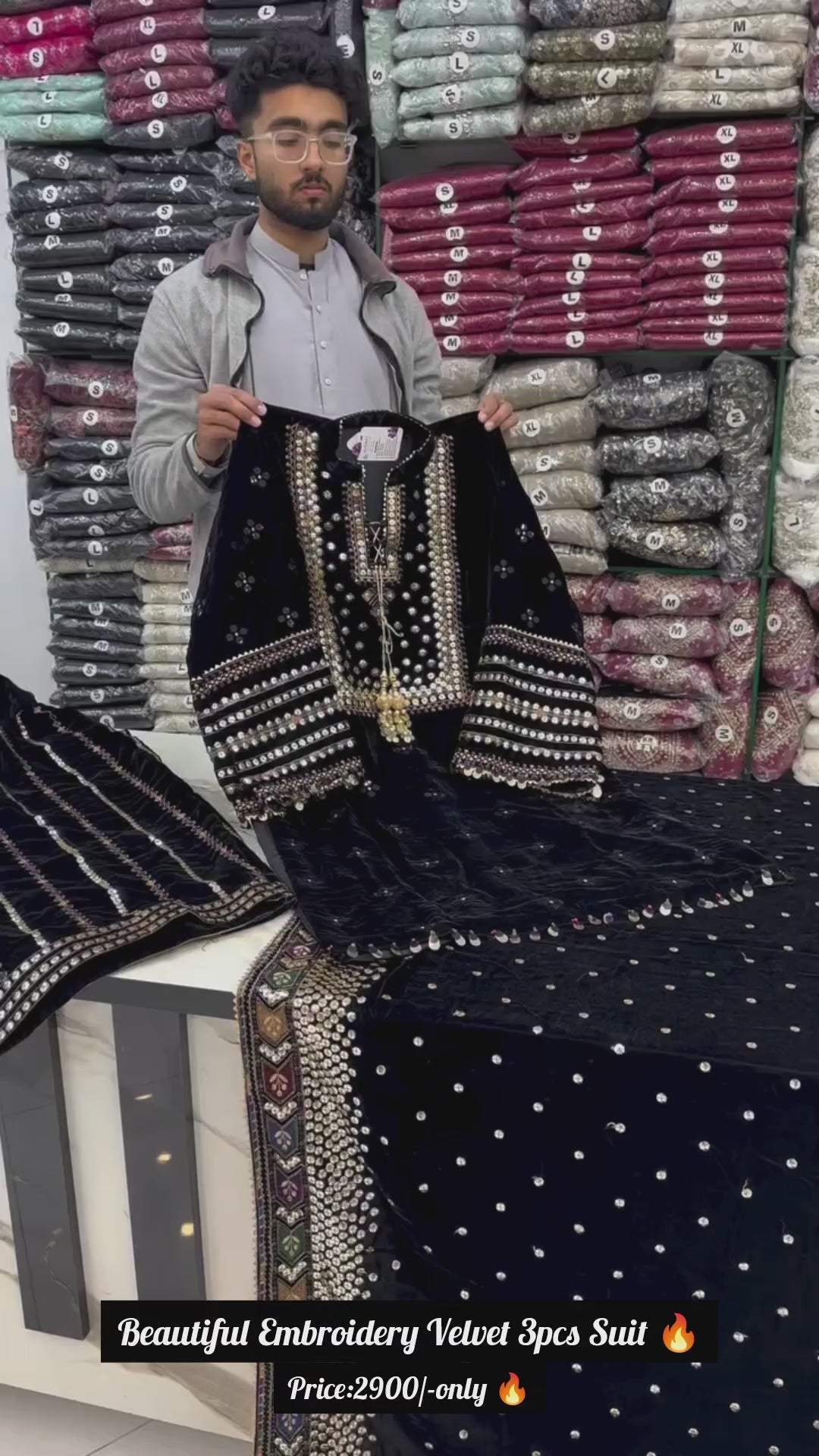 Premium Velvet Embroidery 3-Piece Suit ✨